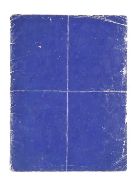 Blue poster background with creases, worn edges and folded in quarters.