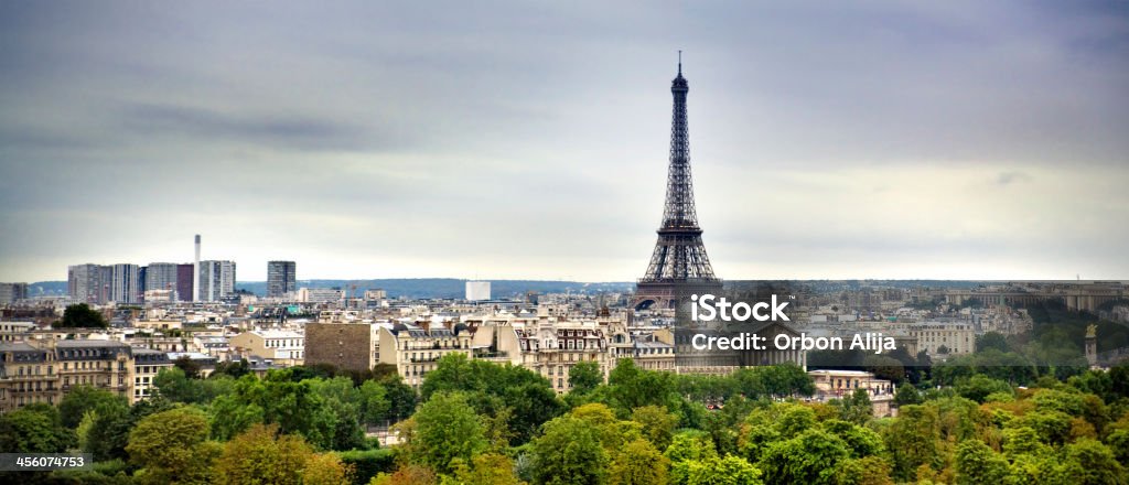 Paesaggio urbano di Parigi con la Torre Eiffel in un giorno nuvoloso - Foto stock royalty-free di Ambientazione esterna