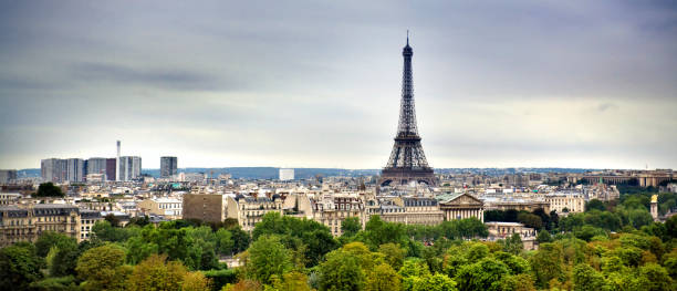 istock Cityscape of Paris with Eiffel Tower on cloudy day 456074753