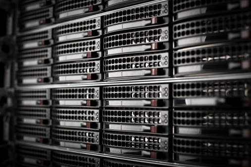 Large clusters of rack-mounted servers in a \