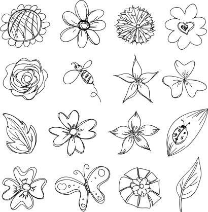 A series of flower and plants collection in black and white