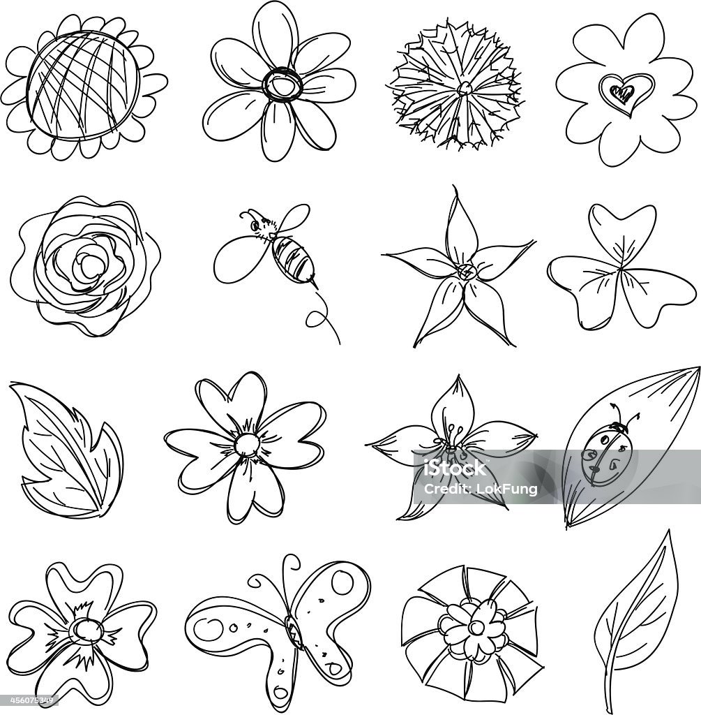 Flowers collection in black and white A series of flower and plants collection in black and white Flower stock vector