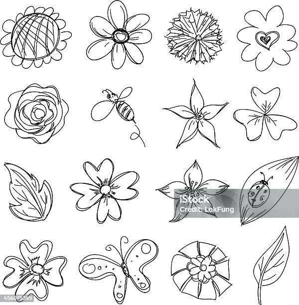 Flowers Collection In Black And White Stock Illustration - Download Image Now - Flower, Doodle, Sketch