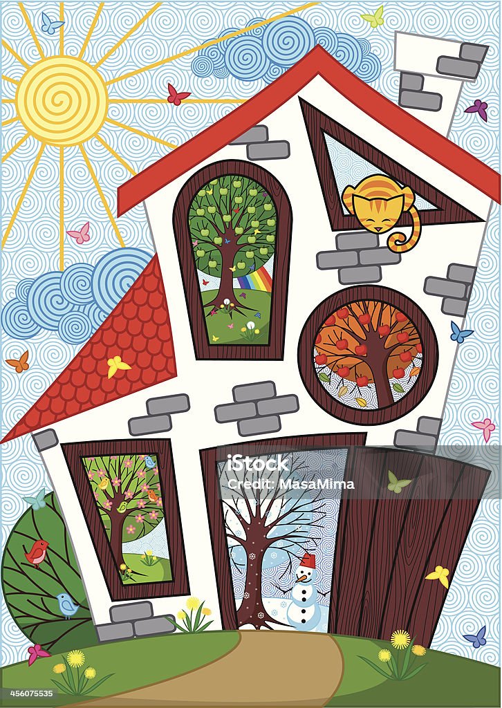 Maison des quatre saisons - clipart vectoriel de Les 4 saisons libre de droits