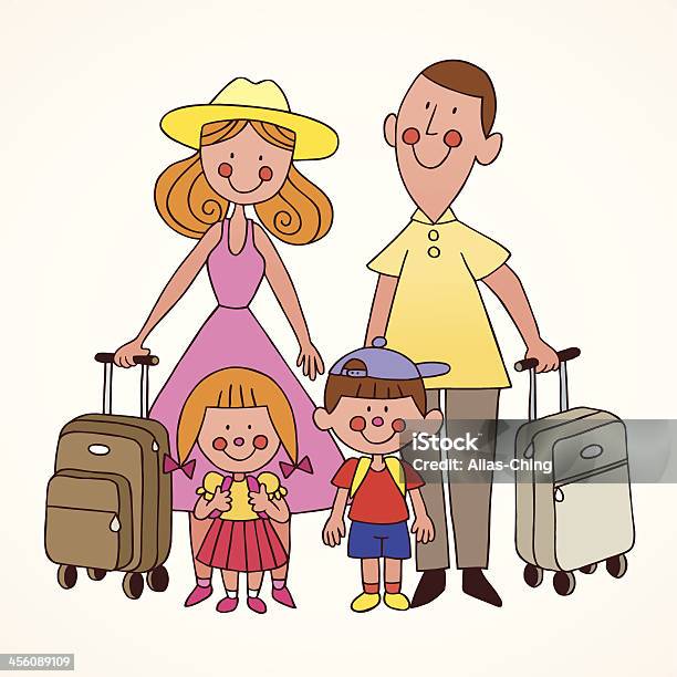 Ilustración de La Familia Travel y más Vectores Libres de Derechos de Biparental - Biparental, Dibujo, Equipaje