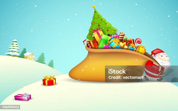 Santa Claus Ciągnąć Torba Z Prezentami - Stockowe grafiki wektorowe i więcej obrazów Bombka - Bombka, Boże Narodzenie, Choinka
