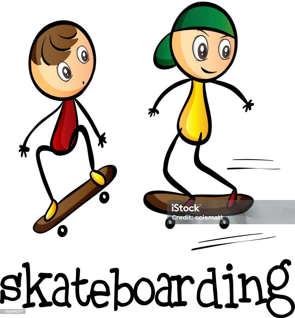 Due ragazzi Andare sullo skate-board - arte vettoriale royalty-free di Adulto