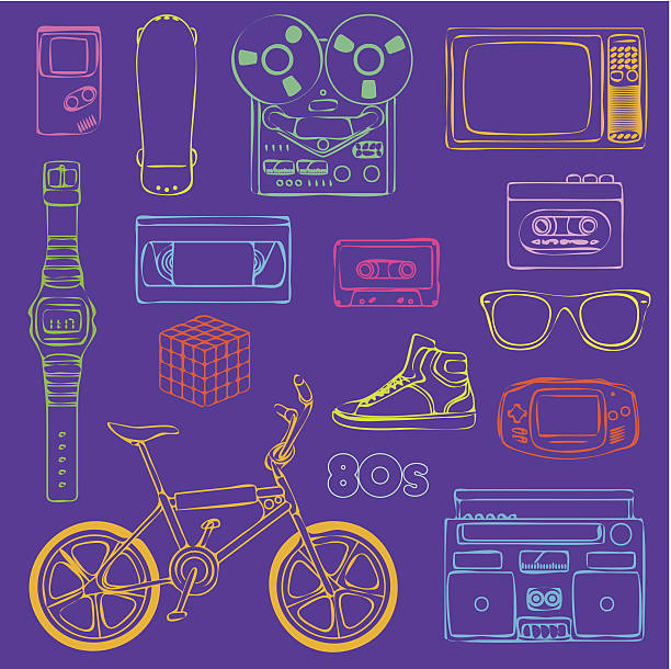 ilustraciones, imágenes clip art, dibujos animados e iconos de stock de objetos marco retro 80 s - bmx cycling cycling bicycle teenager