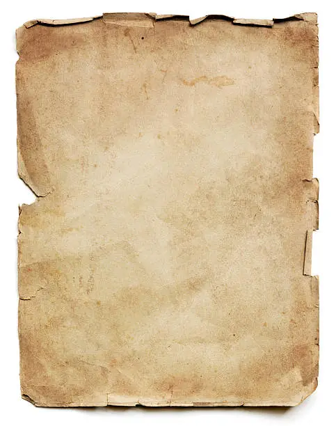 Old paper sheet, isolated on white with shadow.