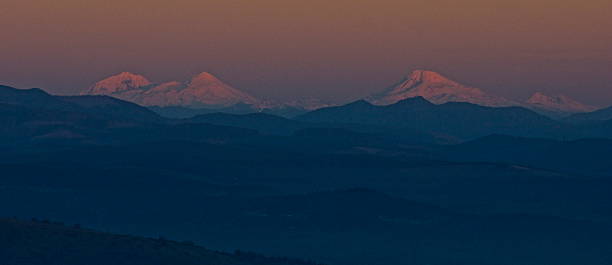 Three Sisters Twilight Zoom West-Central Oregon's Cascade Range. willamette national forest stock pictures, royalty-free photos & images