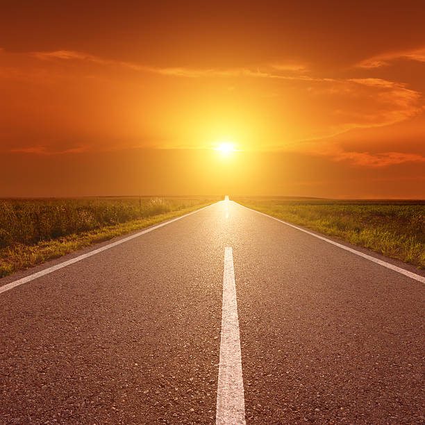 istock Driving on asphalt road at sunset towards the sun III 456113041