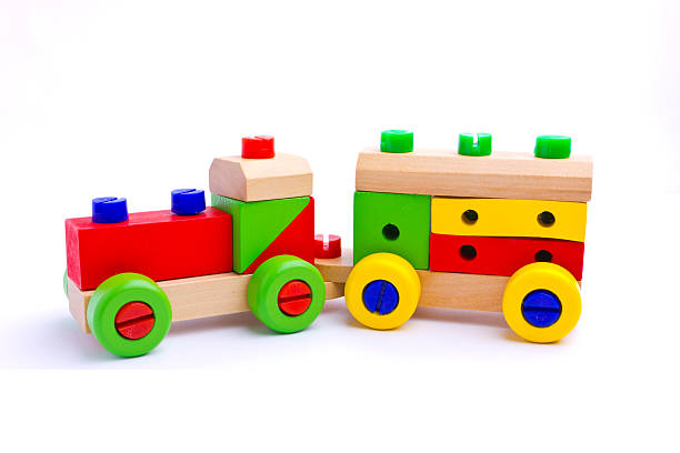 istock Colorful wooden toy train isolated on white background 456113217