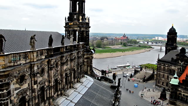 View over old town of Dresden to river Elbe