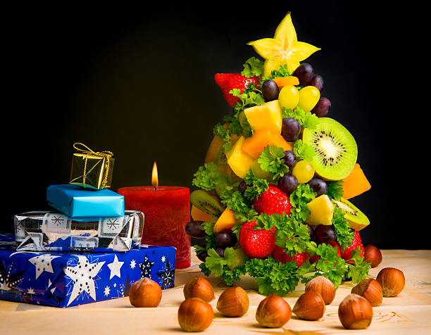 Christmas Tree made of Fruits stock photo