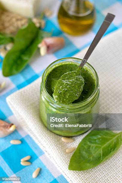 Spinach Pesto Stock Photo - Download Image Now - Appliance, Brightly Lit, Cheese