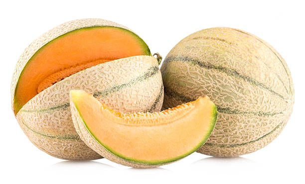 warzenmelone melonen - melon watermelon cantaloupe portion stock-fotos und bilder
