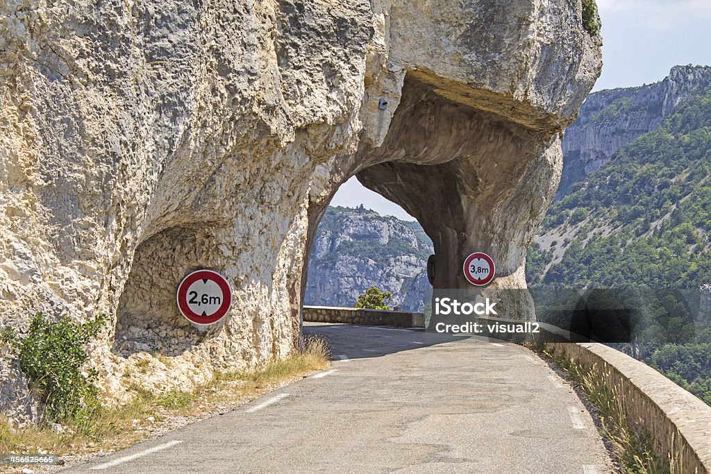 Gorges de la Nesque, road with narrow tunnel. France. Road from Gorges de la Nesque in Provence. France Ravine Stock Photo