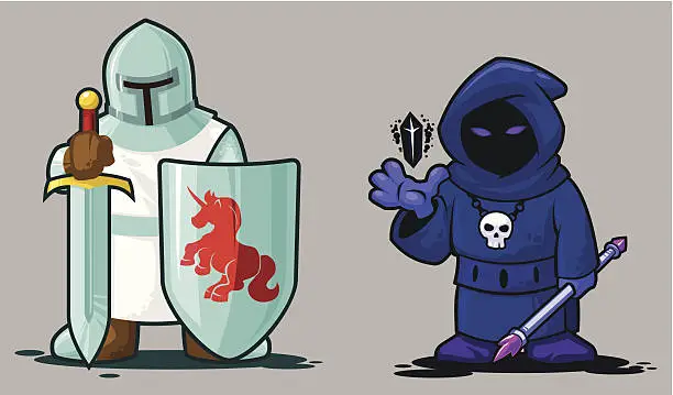 Vector illustration of Knight and Necromancer