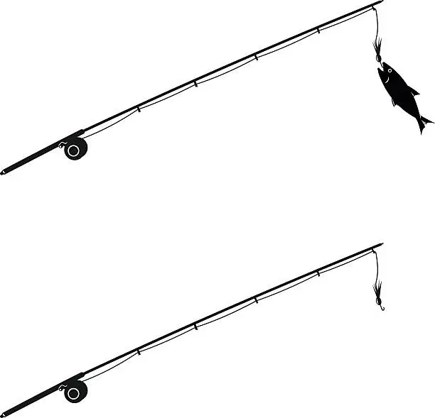 Vector illustration of Abstract design of two fishing rods, one with fish caught