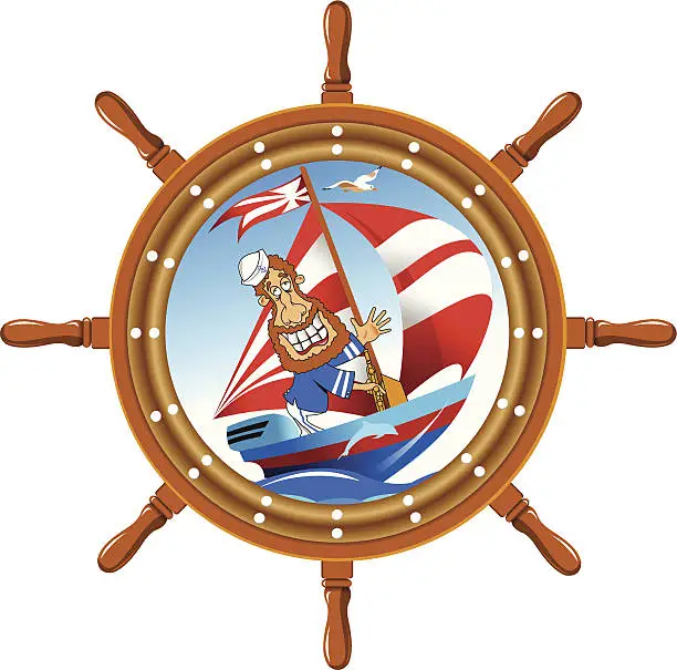 Vector illustration of sailor and the wheel