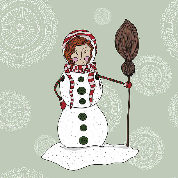 Snowman Girl vector art illustration