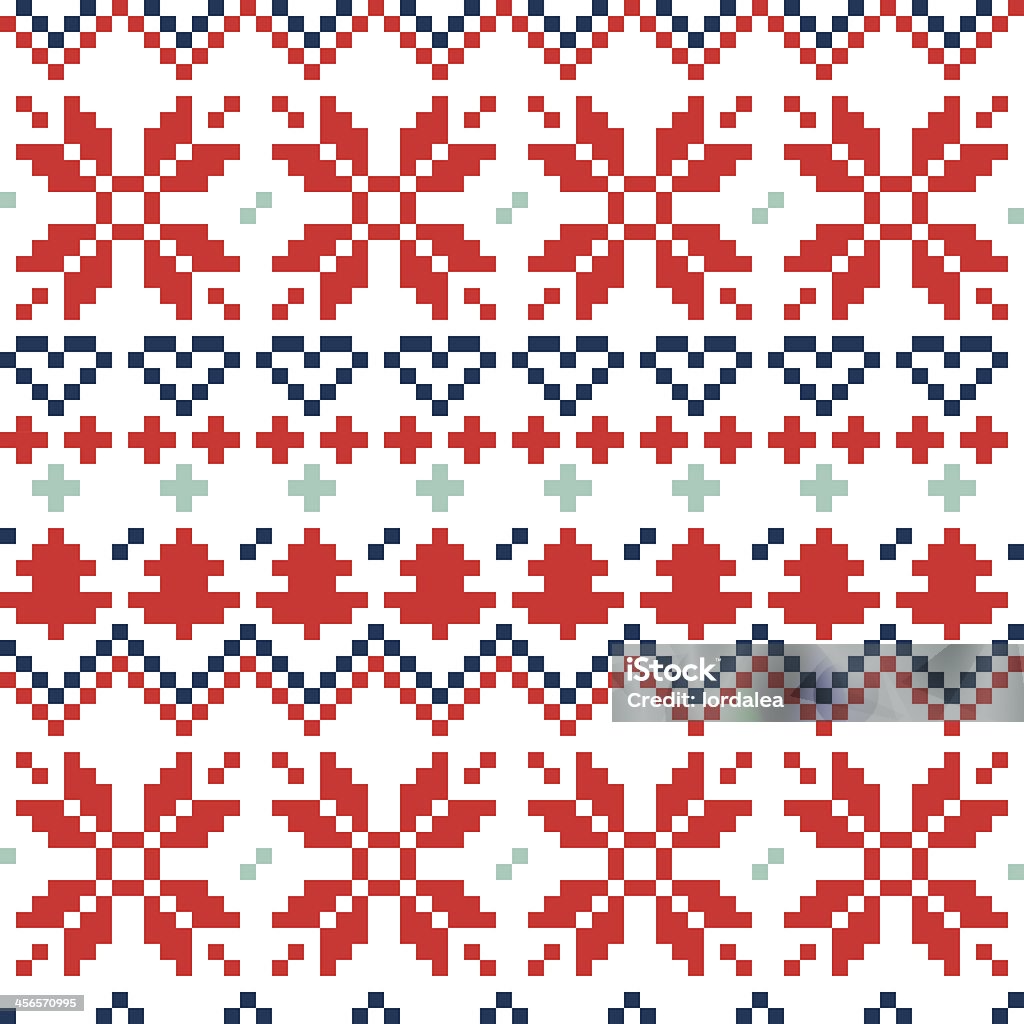 クリスマス北欧のシームレスなパターン（ブルーとレッド） - イラストレーションのロイヤリティフリーベクトルアート