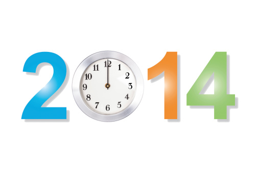 New year concept, clock closeup on white background.