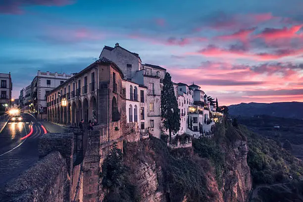 View of the city of Ronda at the evening, Andalucia, Spain.