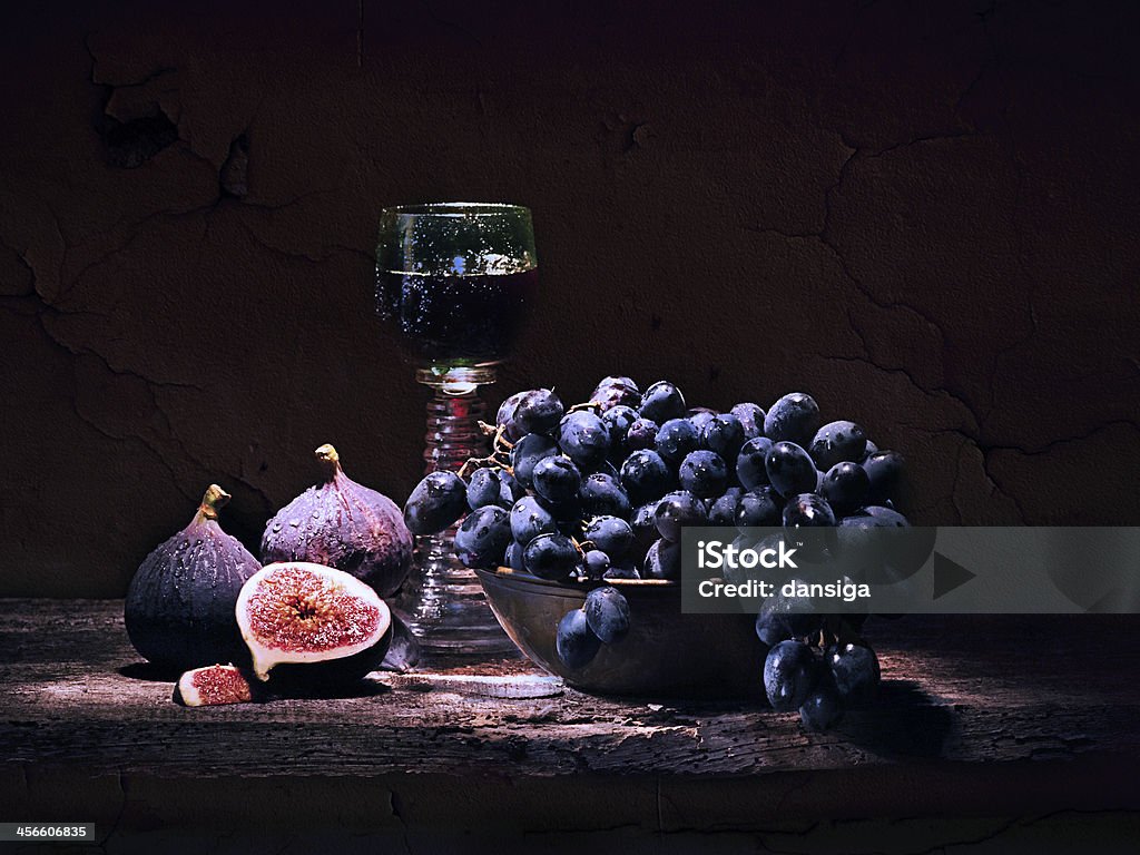 FIgs, Grapes and Wine Still life photo in old style Still Life Stock Photo