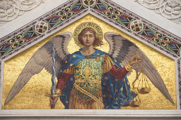 mosaic of saint michael - aartsengel stockfoto's en -beelden