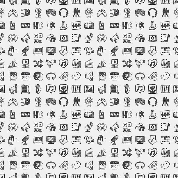 Vector illustration of Pattern of technology, media and social icons