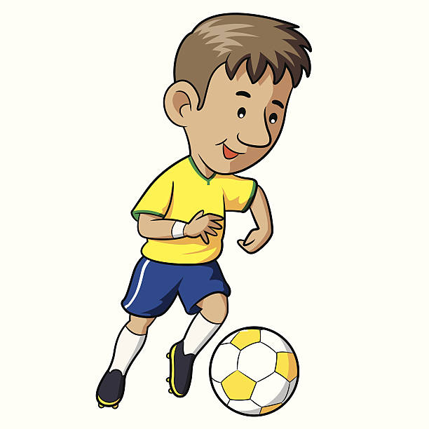 fußball kid comic - soccer action child purple stock-grafiken, -clipart, -cartoons und -symbole