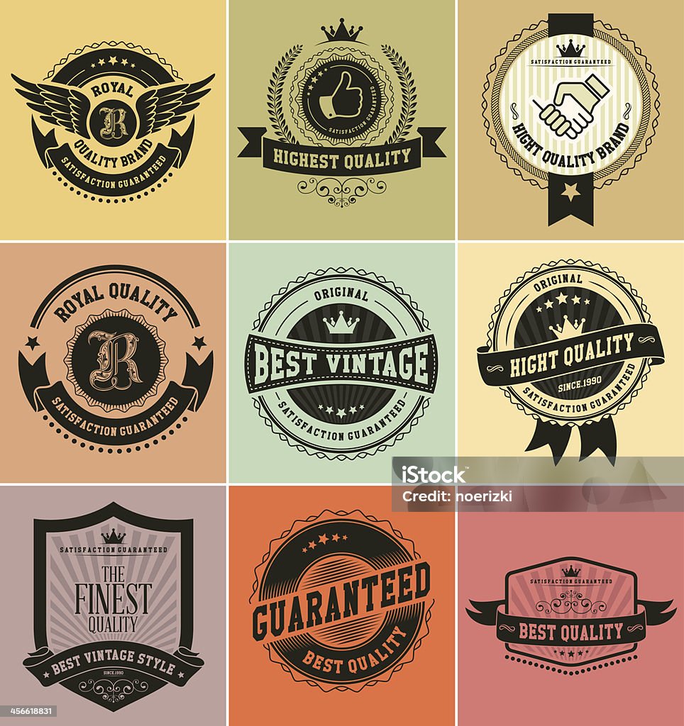 Retro vintage badges and labels Set of high detail design elements (Retro vintage badges and labels, dark series) vector illustration Ribbon - Sewing Item stock vector