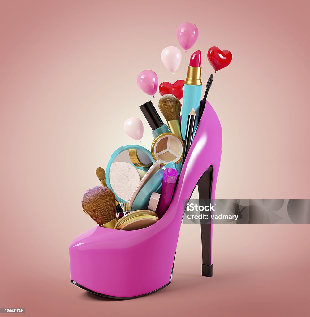 Cosmetics set Cosmetics set into a woman's shoe. Fashion illustration Adult Stock Photo