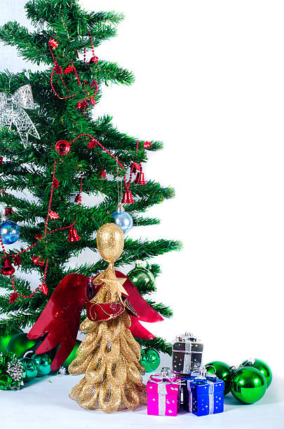 istock Decorated christmas tree on white background with gifts 456680543