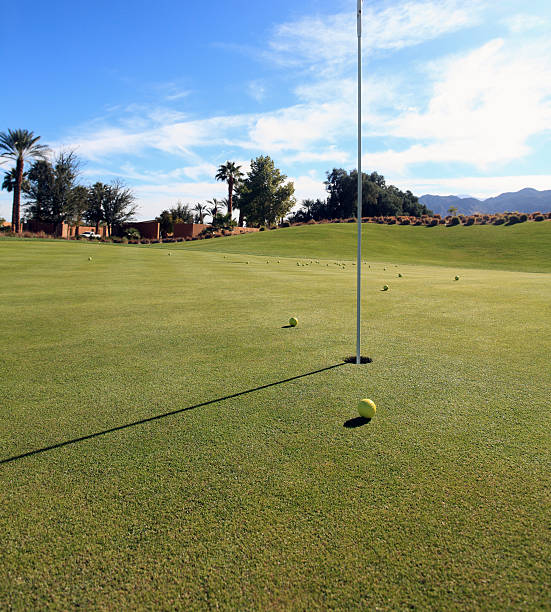 istock Golf Balls And Flag Pole On The Putting Green 456738943