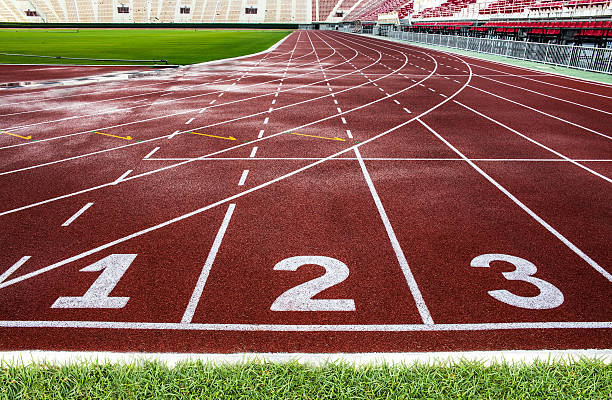 Red running track in The National Stadium of Thailand, Bangkok. stock photo