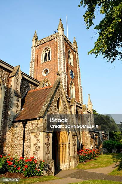 English Church With Clock Tower Stock Photo - Download Image Now - St. Albans, Ancient, Arch - Architectural Feature