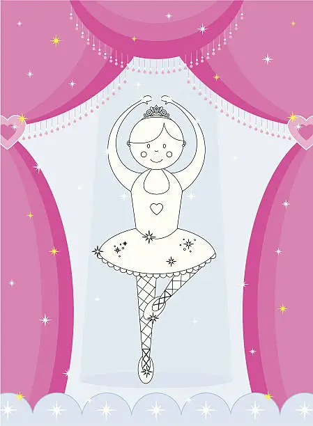 Vector illustration of Outline Ballerina in a Pirouette Pose on Stage