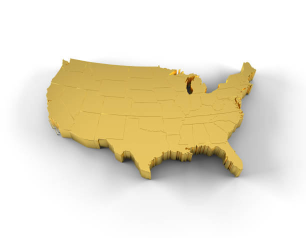 istock USA map 3D gold with states and clipping path 456747295