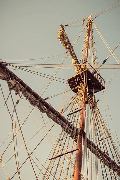 Old sailship. Vintage retro style.