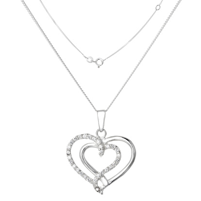 Silver chain and pendant in the shape of heart