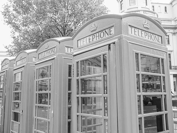 istock London telephone box black and white 456832401