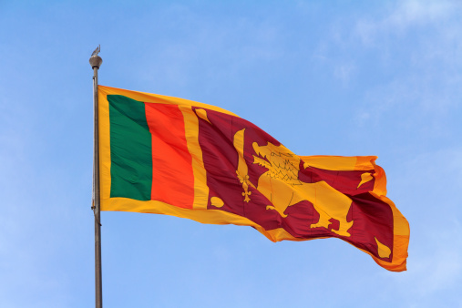 Close-up a flag of Sri Lanka. Outdoor. Nobody