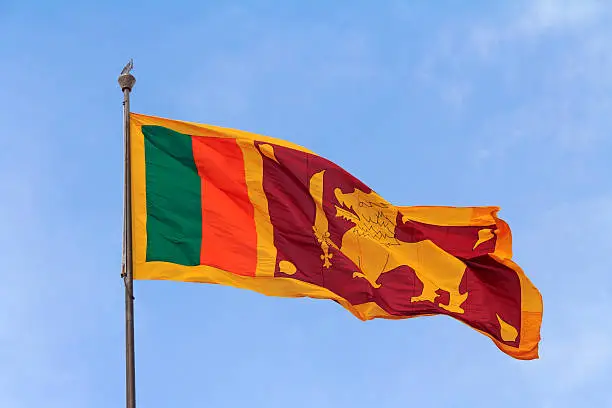 Close-up a flag of Sri Lanka. Outdoor. Nobody