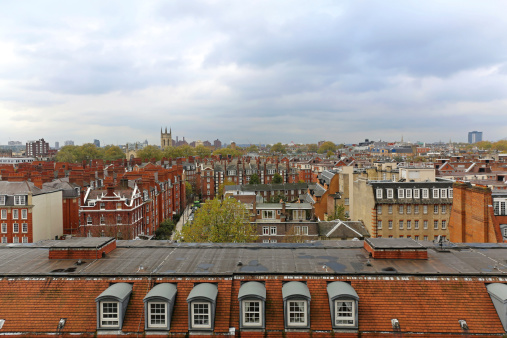 West view over South Kensington roofs in London