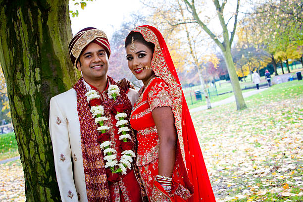 Asian couple on their wedding day stock photo