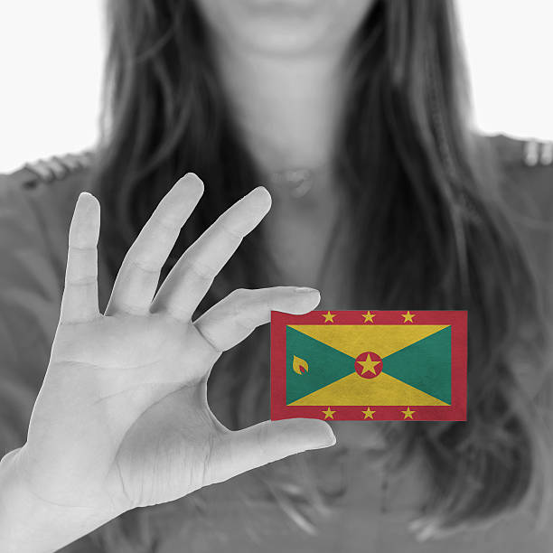 istock Woman showing a business card 456855637