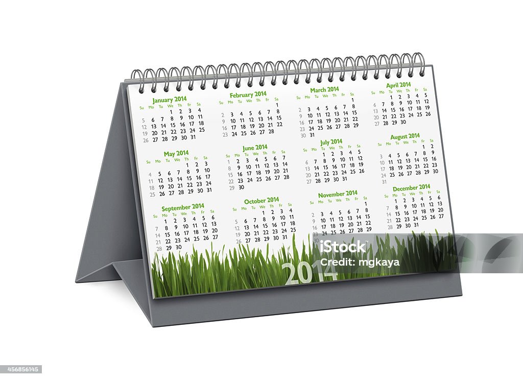 New Year 2014 Green Desktop Calendar Spiral bound desktop calendar collection: Year 2014. 2014 Stock Photo
