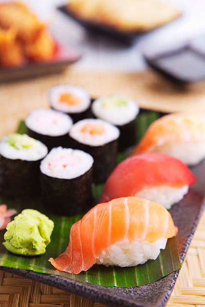istock Various Japanese sushi on a plate, shallow depth of field 456856341